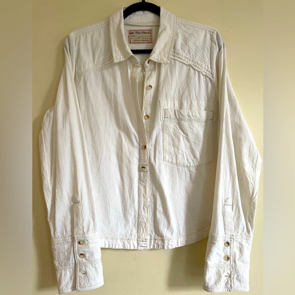 FP We The Free Button Down Long Sleeve Cream Top